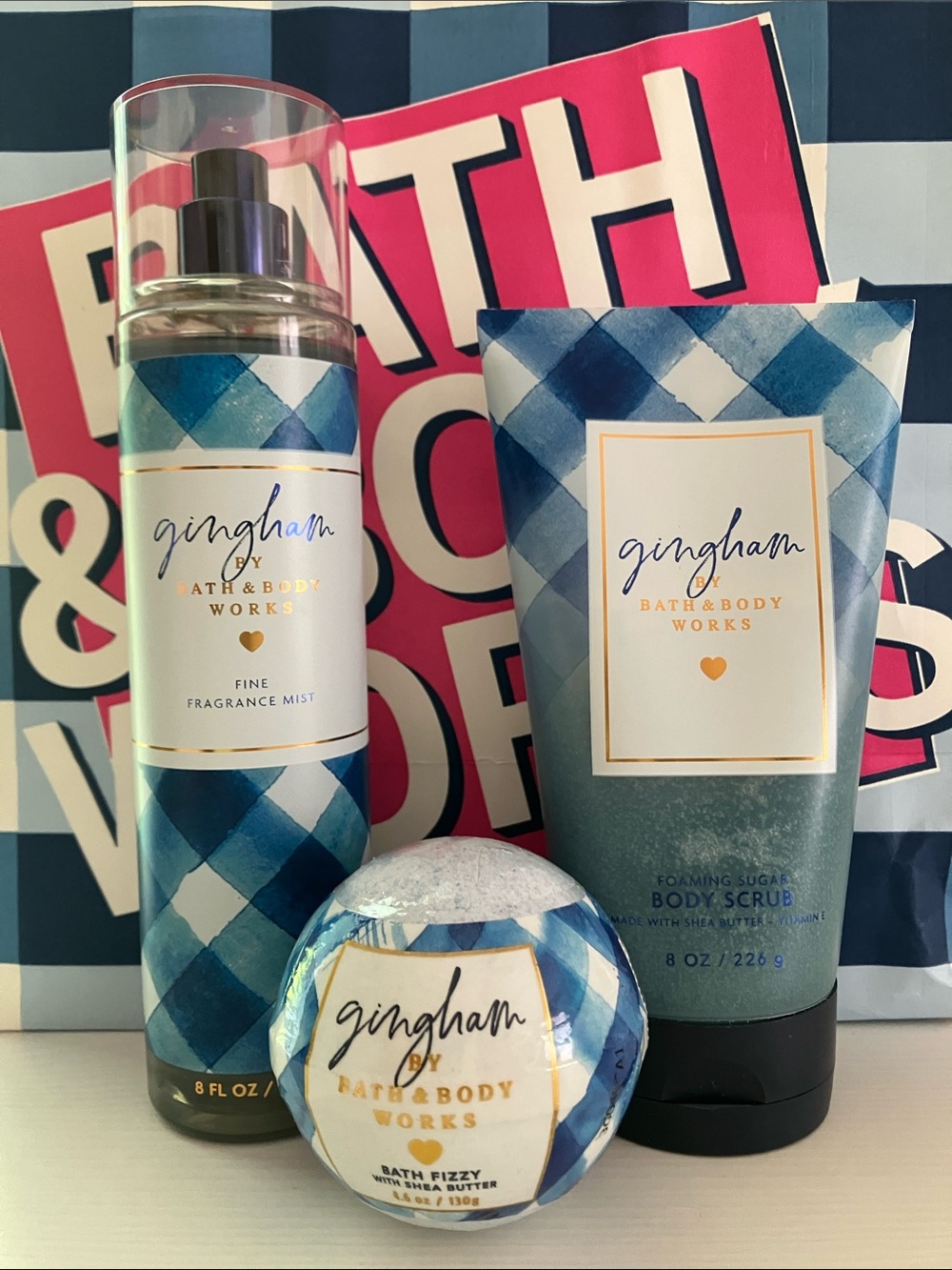 NWT Bath & Body Works GINGHAM Collection Body Care 3 Piece Gift Set.